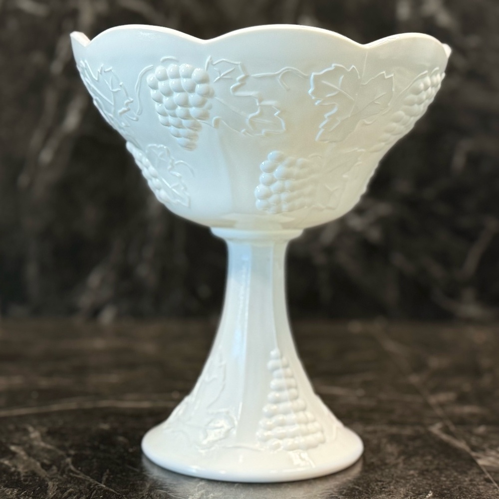 White Milk Glass Pedestal Bowl - Picture 2 of 15